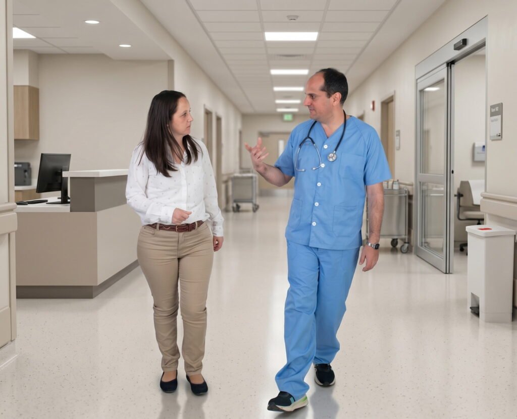 English-speaking patient receiving healthcare support in Spain with guidance through the Spanish healthcare system.